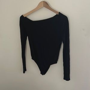 Slanted shoulder long sleeve bodysuit